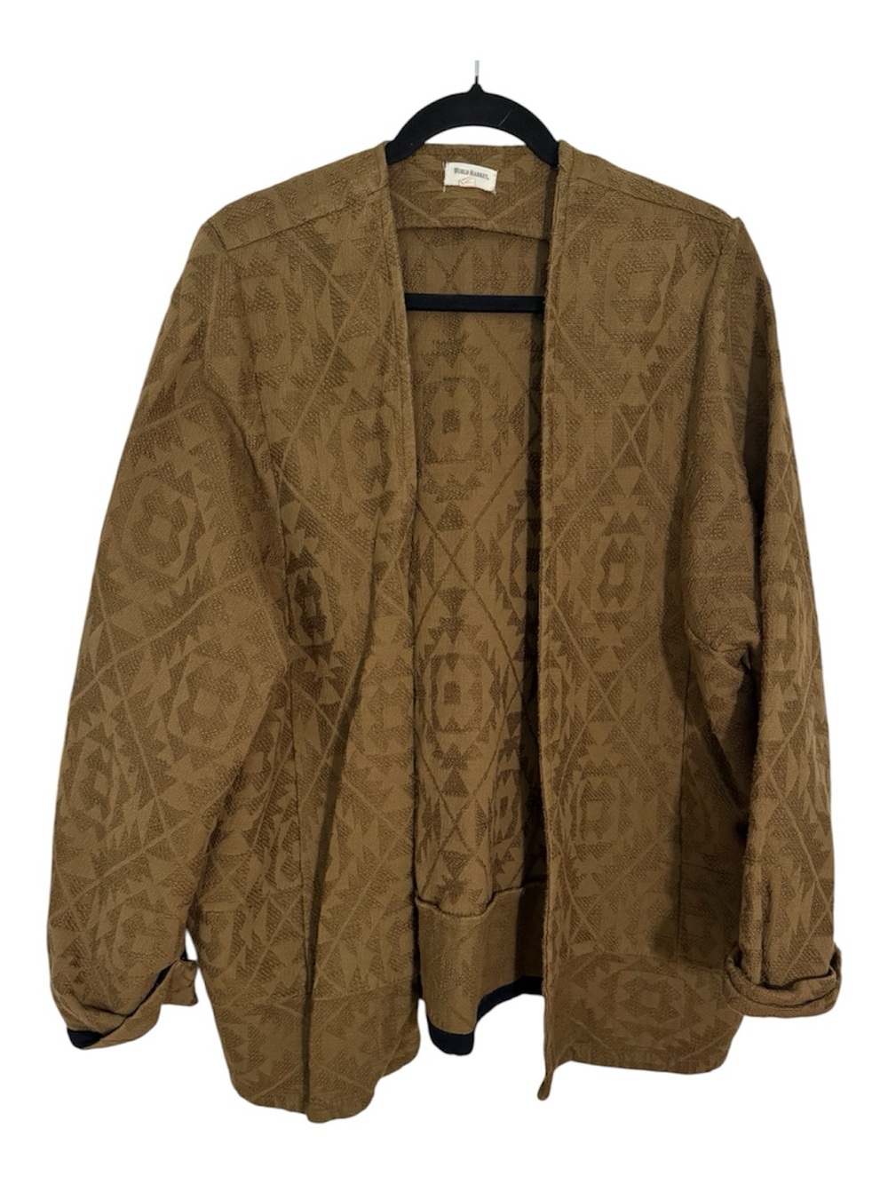 Cost Plus World Market Brown Open-Front Jacquard Jacket